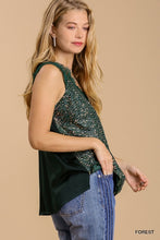 Load image into Gallery viewer, Umgee Sequin and Lace Top in Forest Green Top Umgee   
