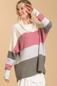 Umgee Color Block Turtle Neck Pullover Sweater in Charcoal Mix FINAL SALE Sweaters Umgee   