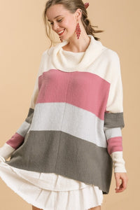 Umgee Color Block Turtle Neck Pullover Sweater in Charcoal Mix FINAL SALE Sweaters Umgee   