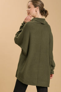 Umgee Cowl Neck Loose Fit Sweater in Olive Sweaters Umgee   