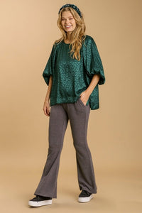 Umgee Animal Print Satin Top in Forest Green FINAL SALE Shirts & Tops Umgee   