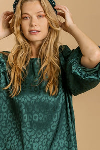 Umgee Animal Print Satin Top in Forest Green FINAL SALE Shirts & Tops Umgee   