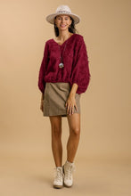 Load image into Gallery viewer, Umgee Wine Top with Fringe Details and Smocked Hem Shirts &amp; Tops Umgee   
