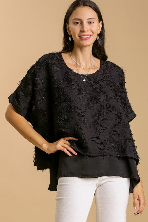 Umgee Layered Top with Fringe Details in Black Shirts & Tops Umgee   