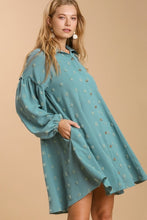 Load image into Gallery viewer, Umgee Dress with Polka Dot Textured Detail in Dusty Mint Dresses Umgee   
