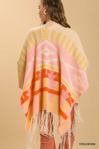 Umgee Cream Shawl Cardigan with Bright Aztec Pattern Shawl Umgee   