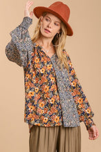 Load image into Gallery viewer, Umgee Mixed Floral Print Top with Split Neckline in Navy Mix Top Umgee   
