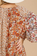 Load image into Gallery viewer, Umgee Mixed Flower Print Split Neck Top in Sand Mix Shirts &amp; Tops Umgee   
