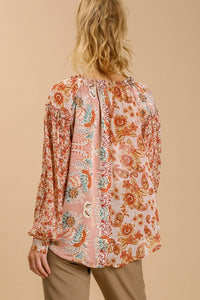 Umgee Mixed Paisley Printed Top with Split Neckline in Off White Mix Shirts & Tops Umgee   