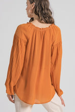 Load image into Gallery viewer, Umgee Top with Split Neck and Pleated Long Sleeves in Marigold-FINAL SALE Shirts &amp; Tops Umgee   

