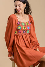Load image into Gallery viewer, Umgee Dress with Colorful Crochet and Smocking in Clay Dresses Umgee   
