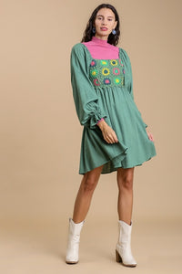Umgee Dress with Colorful Crochet and Smocking in Lagoon-FINAL SALE Dresses Umgee   