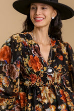 Load image into Gallery viewer, Umgee Floral Print Top in Black with Smocked Waist Shirts &amp; Tops Umgee   
