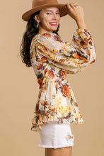 Load image into Gallery viewer, Umgee Floral Print Top in Off White with Smocked Waist Shirts &amp; Tops Umgee   
