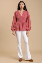 Load image into Gallery viewer, Umgee Swiss Dot Top with Smocked Detail in Dusty Rose Top Umgee   
