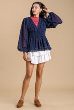 Load image into Gallery viewer, Umgee Swiss Dot Top with Smocked Detail in Navy-FINAL SALE Top Umgee   
