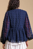 Umgee Swiss Dot Top with Smocked Detail in Navy-FINAL SALE Top Umgee   