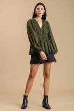 Load image into Gallery viewer, Umgee Swiss Dot Top with Smocked Detail in Olive Top Umgee   
