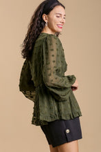 Load image into Gallery viewer, Umgee Swiss Dot Top with Smocked Detail in Olive Top Umgee   
