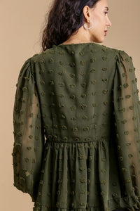 Umgee Swiss Dot Top with Smocked Detail in Olive Top Umgee   