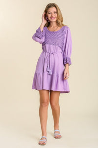 Umgee Dress with Crochet Overlay in Lavender-FINAL SALE Dress Umgee   