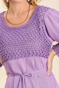 Umgee Dress with Crochet Overlay in Lavender Dress Umgee   
