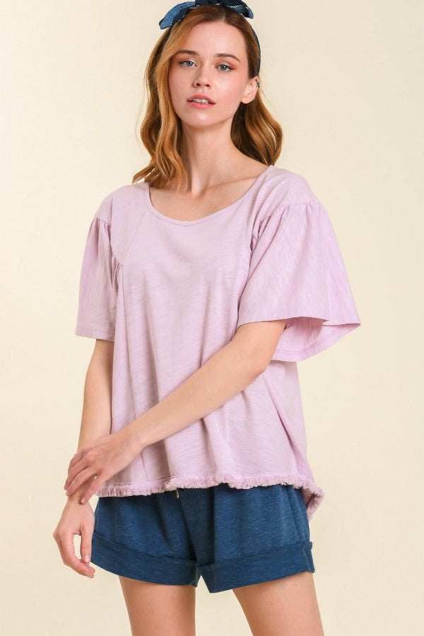 Umgee Round Neck Top with Wide Sleeves in Lavender Top Umgee   