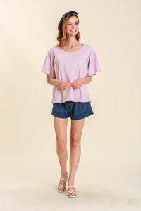 Umgee Round Neck Top with Wide Sleeves in Lavender Top Umgee   