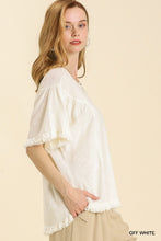 Load image into Gallery viewer, Linen Blend Round Neck Top with Frayed Hem Details in Off White Top Umgee   
