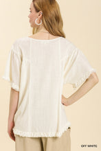 Load image into Gallery viewer, Linen Blend Round Neck Top with Frayed Hem Details in Off White Top Umgee   
