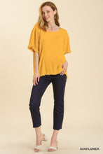 Load image into Gallery viewer, Linen Blend Round Neck Top with Frayed Hem Details in Sunflower Top Umgee   
