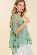Load image into Gallery viewer, Umgee Crochet Short Sleeve Knit Sweater in Light Sage Top Umgee   
