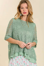 Load image into Gallery viewer, Umgee Crochet Short Sleeve Knit Sweater in Light Sage Top Umgee   
