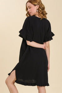 Umgee V-Neck Ruffle Sleeve Dress in Black Dress Umgee   
