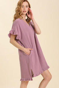Umgee V-Neck Ruffle Sleeve Dress in Purple Haze Dress Umgee   