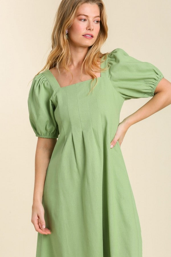 Umgee Square Neck Linen Blend Midi Dress in Apple Mint FINAL SALE – June  Adel