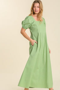 Umgee Square Neck Linen Blend Midi Dress in Apple Mint FINAL SALE Dress Umgee   
