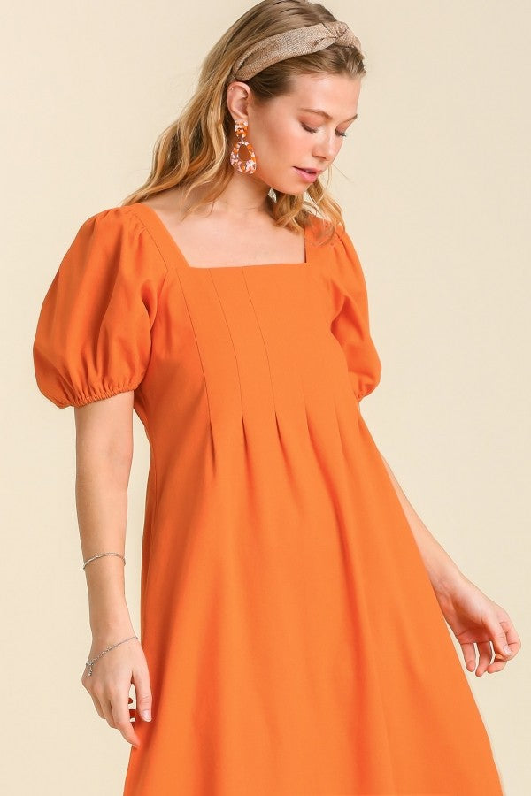 Umgee Square Neck Linen Blend Midi Dress in Apricot FINAL SALE Dress Umgee   