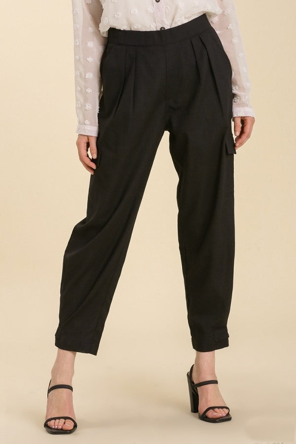 Umgee Linen Blend Pants with Side Pockets in Black Pants Umgee   