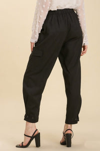 Umgee Linen Blend Pants with Side Pockets in Black Pants Umgee   