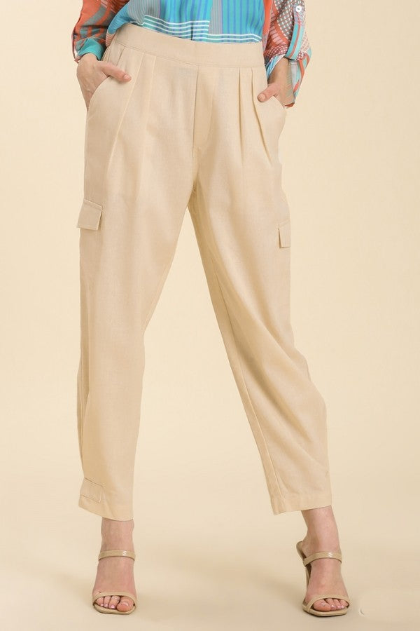 Umgee Linen Blend Pants with Side Pockets in Cream Pants Umgee   