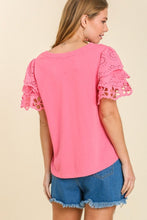 Load image into Gallery viewer, Umgee Bubblegum Pink Top with Ruffled Eyelet Sleeves Top Umgee   
