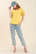 Load image into Gallery viewer, Umgee Lemon Yellow Top with Ruffled Eyelet Sleeves FINAL SALE Top Umgee   
