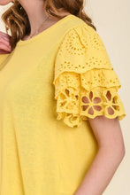 Load image into Gallery viewer, Umgee Lemon Yellow Top with Ruffled Eyelet Sleeves Top Umgee   
