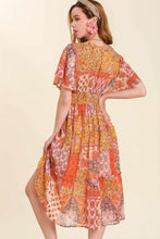 Load image into Gallery viewer, Umgee Mixed Print Tiered Smocked Detail Maxi Dress in Orange Mix Dress Umgee   

