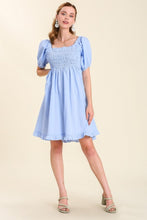 Load image into Gallery viewer, Umgee Smocked Dress with Puff Sleeves in Peri Blue Dress Umgee   
