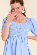 Load image into Gallery viewer, Umgee Smocked Dress with Puff Sleeves in Peri Blue Dress Umgee   
