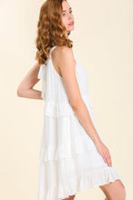 Load image into Gallery viewer, Umgee Smocked Round Neck Back Tie Layered Ruffle Dress in Off White Dress Umgee   

