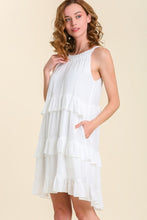Load image into Gallery viewer, Umgee Smocked Round Neck Back Tie Layered Ruffle Dress in Off White Dress Umgee   
