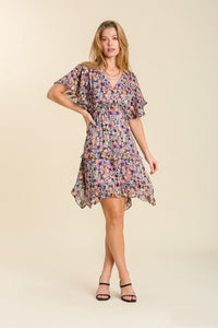 Umgee Floral Ruffled Tiered Dress in Violet Mix Dress Umgee   